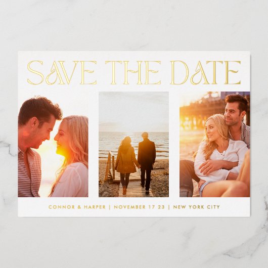 Eenvoudige drie multi-foto's besparen de datum REA Folie Uitnodiging (Voorkant)