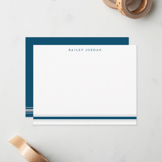 Eenvoudige drie strepen donkerblauwe en grijze her notitiekaartje (Voorkant / Achterkant in situ)