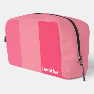 Eenvoudige drie tinten roze strepen witte naam toilettasje