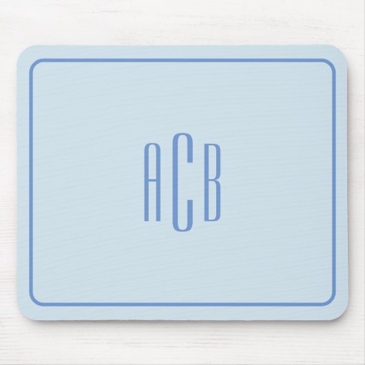 Eenvoudige Driedelige Blauwe Monogramrand Muismat (Voorkant)