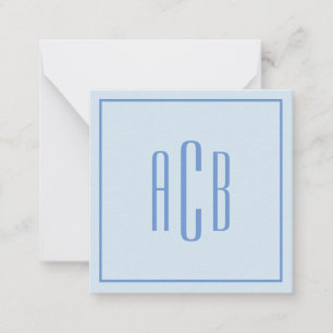 Eenvoudige Driedelige Blauwe Monogramrand Notitiekaartje