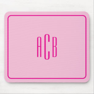 Eenvoudige Driedelige Monogramrand in Heet Roze Muismat