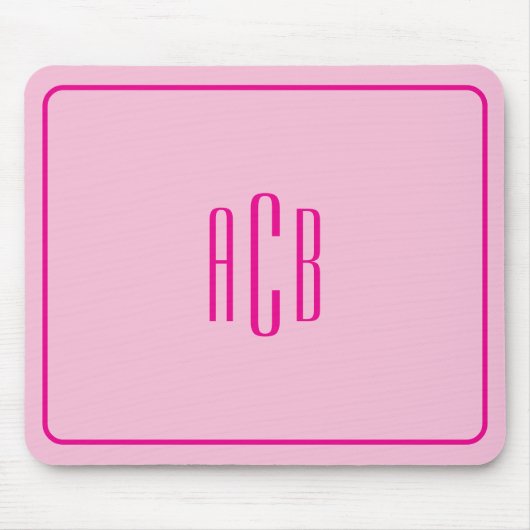 Eenvoudige Driedelige Monogramrand in Heet Roze Muismat (Voorkant)