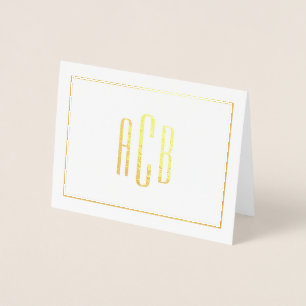Eenvoudige drieletterige monogramrand goud folie kaarten