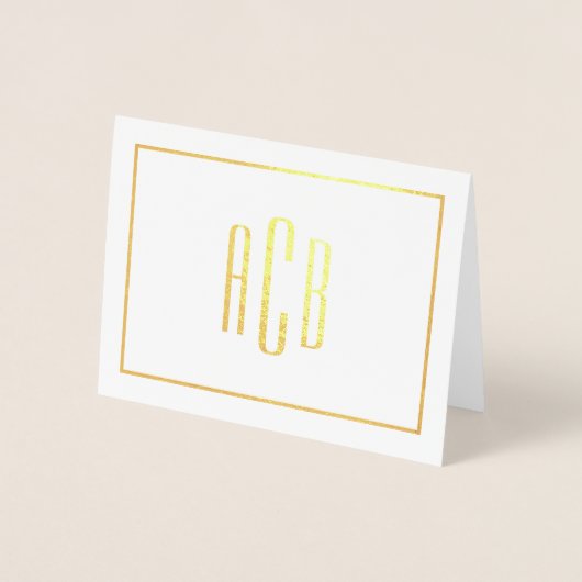 Eenvoudige drieletterige monogramrand goud folie kaarten (Voorkant)