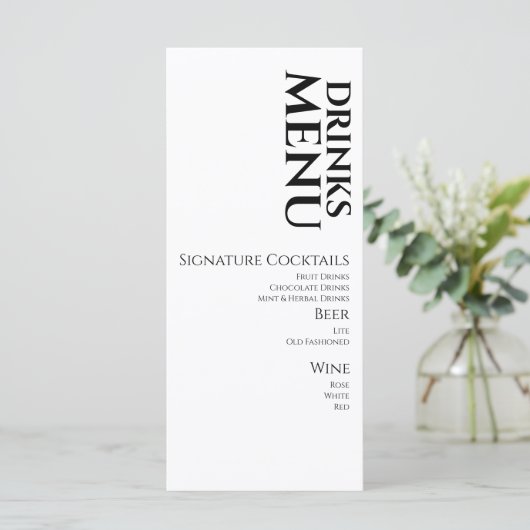 Eenvoudige Drinken Cocktail Wine Wedding Menu (Staand voorkant)