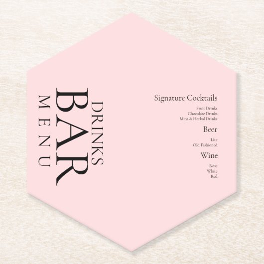 Eenvoudige Drinken Cocktail Wine Wedding Pink Kartonnen Onderzetters (Voorkant)