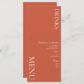 Eenvoudige Drinken Cocktail Wine Wedding Terracott Menu (Voorkant / Achterkant)
