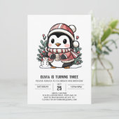 Eenvoudige Dromerige Pinguïn Digitale Verjaardag Kaart (Staand voorkant)