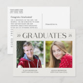 Eenvoudige Dubbele Afstuderen Twee Foto's Crème & Briefkaart (Voorkant / Achterkant)