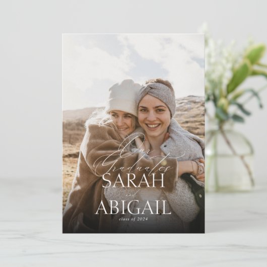 Eenvoudige dubbele viering foto afstuderen partij kaart (Staand voorkant)