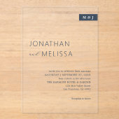 Eenvoudige Dunne Marine Blauwe Typografie Monogram Acryl Uitnodigingen (Voorkant)