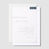 Eenvoudige dunne marineblauwe typografie monogram  vellum uitnodigingen (Offset)