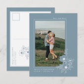 Eenvoudige Dusty Blue Anemone Art Floral Save the Aankondigingskaart (Voorkant / Achterkant)