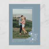 Eenvoudige Dusty Blue Anemone Art Floral Save the  Aankondigingskaart (Voorkant)