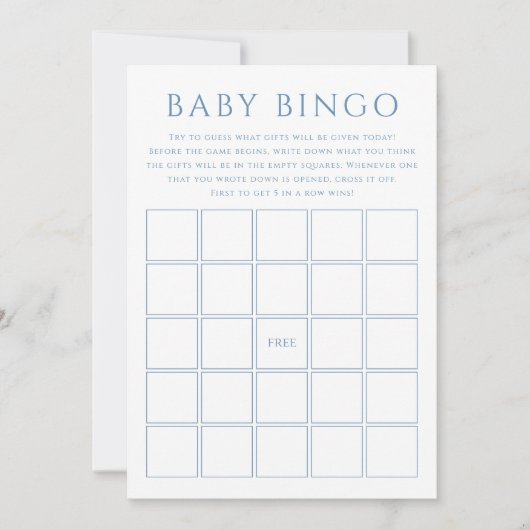 Eenvoudige Dusty Blue Baby shower Baby Bingo Kaart (Voorkant)