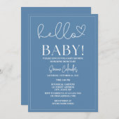 Eenvoudige Dusty Blue Baby shower Invitation Kaart (Voorkant / Achterkant)