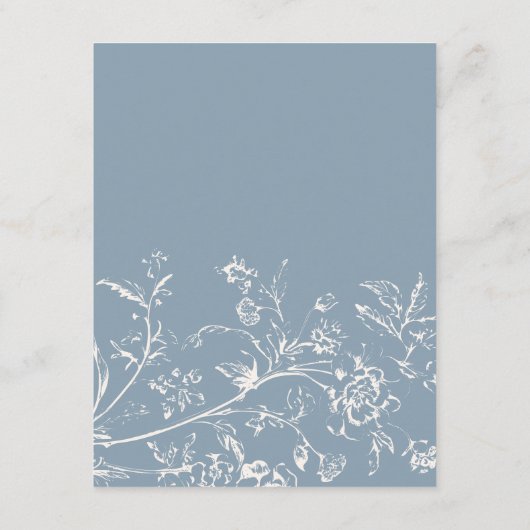 Eenvoudige Dusty Blue  Bloemen Wedding Details Informatiekaartje (Achterkant)