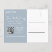 Eenvoudige Dusty Blue Boho Save the Date QR Code F Briefkaart (Achterkant)