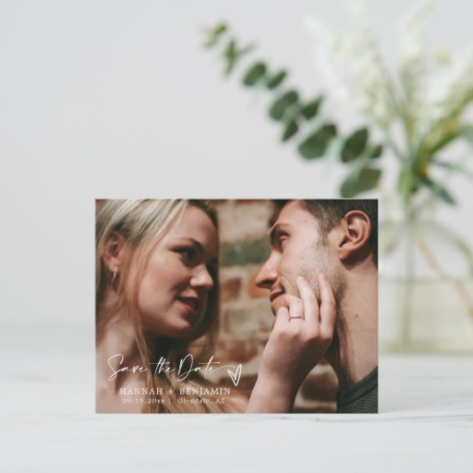 Eenvoudige Dusty Blue Boho Save the Date QR Code F Briefkaart (Staand voorkant)