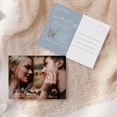 Eenvoudige Dusty Blue Boho Save the Date QR Code F Briefkaart