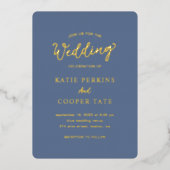 Eenvoudige Dusty Blue Bold Fonts Modern Wedding Folie Uitnodiging (Voorkant)
