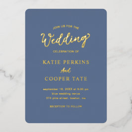 Eenvoudige Dusty Blue Bold Fonts Modern Wedding Folie Uitnodiging