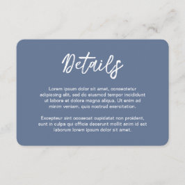 Eenvoudige Dusty Blue Bold Fonts Modern Wedding Informatiekaartje
