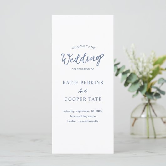 Eenvoudige Dusty Blue Bold Fonts Modern Wedding Programmakaart (Staand voorkant)