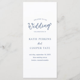 Eenvoudige Dusty Blue Bold Fonts Modern Wedding Programmakaart