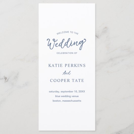Eenvoudige Dusty Blue Bold Fonts Modern Wedding Programmakaart (Voorkant)
