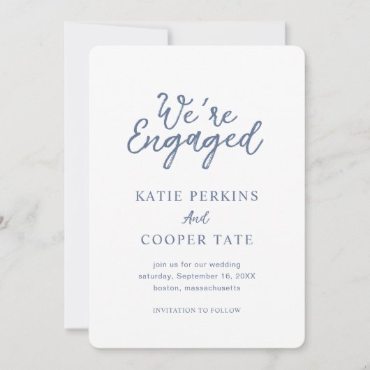 Eenvoudige Dusty Blue Bold Fonts Modern Wedding Save The Date (Voorkant)