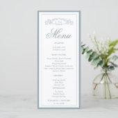 Eenvoudige Dusty Blue botanische kam monogram brui Menu (Staand voorkant)