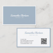 Eenvoudige Dusty Blue Cursive Script Border QR-cod Visitekaartje (Voorkant / Achterkant)