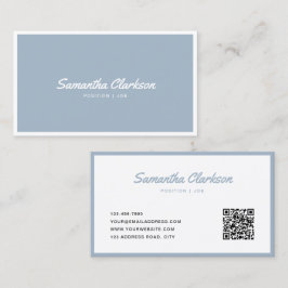 Eenvoudige Dusty Blue Cursive Script Border QR-cod Visitekaartje