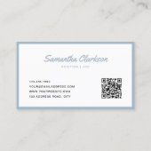 Eenvoudige Dusty Blue Cursive Script Border QR-cod Visitekaartje (Achterkant)