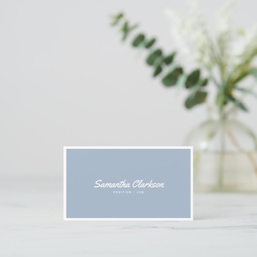 Eenvoudige Dusty Blue Cursive Script Border QR-cod Visitekaartje (Staand voorkant)