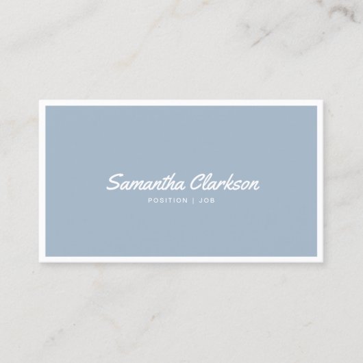 Eenvoudige Dusty Blue Cursive Script Border QR-cod Visitekaartje (Voorkant)