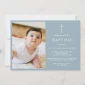 Eenvoudige Dusty Blue doopfoto Kaart (Voorkant)