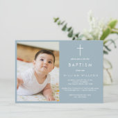 Eenvoudige Dusty Blue doopfoto Kaart (Staand voorkant)