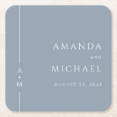 Eenvoudige Dusty Blue Elegant Classic Monogram Wed Kartonnen Onderzetters (Voorkant)