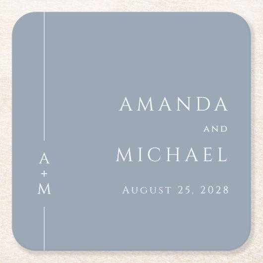 Eenvoudige Dusty Blue Elegant Classic Monogram Wed Kartonnen Onderzetters (Voorkant)