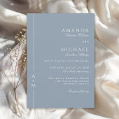 Eenvoudige Dusty Blue Elegant Monogram Classic Wed Kaart