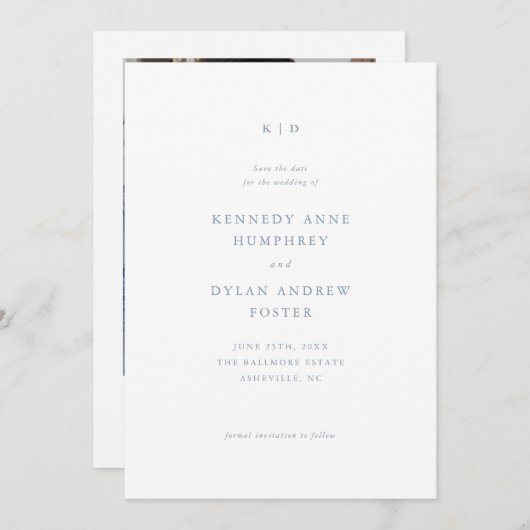 Eenvoudige Dusty Blue Elegant Wedding QR code Save The Date (Voorkant / Achterkant)