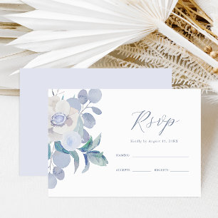 Eenvoudige Dusty Blue Floral Wedding RSVP