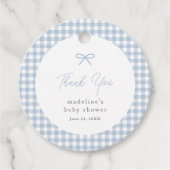 Eenvoudige Dusty Blue Gingham Boys Baby shower gun Bedankjes Labels (Voorkant)