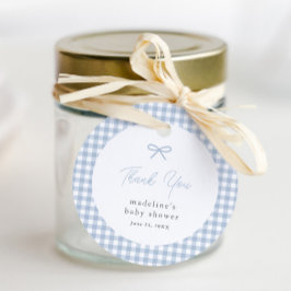 Eenvoudige Dusty Blue Gingham Boys Baby shower gun Bedankjes Labels