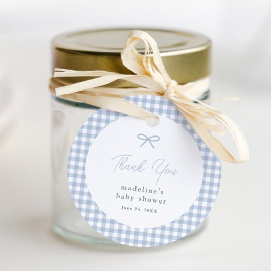 Eenvoudige Dusty Blue Gingham Boys Baby shower gun Bedankjes Labels