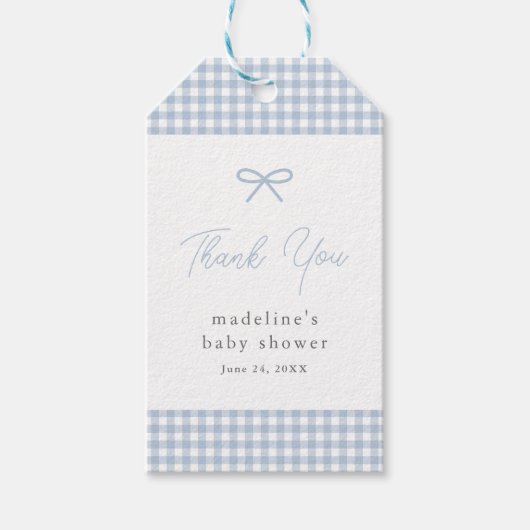 Eenvoudige Dusty Blue Gingham Boys Baby shower gun Cadeaulabel (Voorkant)