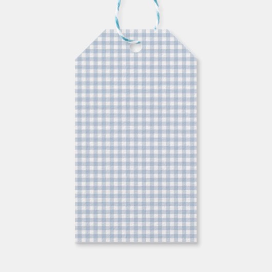 Eenvoudige Dusty Blue Gingham Boys Baby shower gun Cadeaulabel (Achterkant)